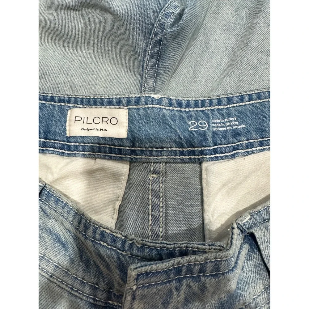 Pilcro Anthropologie Wide Leg Cargo Jeans Womens 29 Light Wash High Rise - Picture 6 of 8